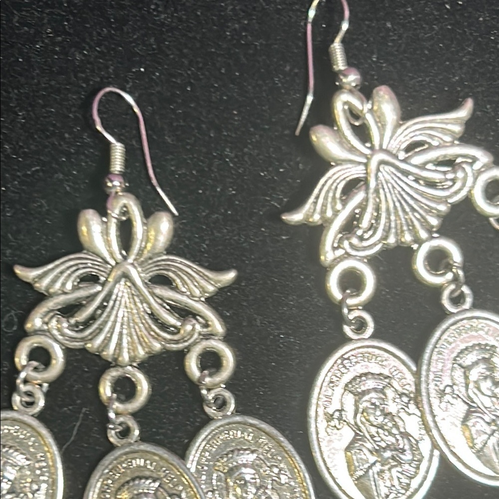 Silver Saints Medallion Elegant Earrings - Picture 5 of 6